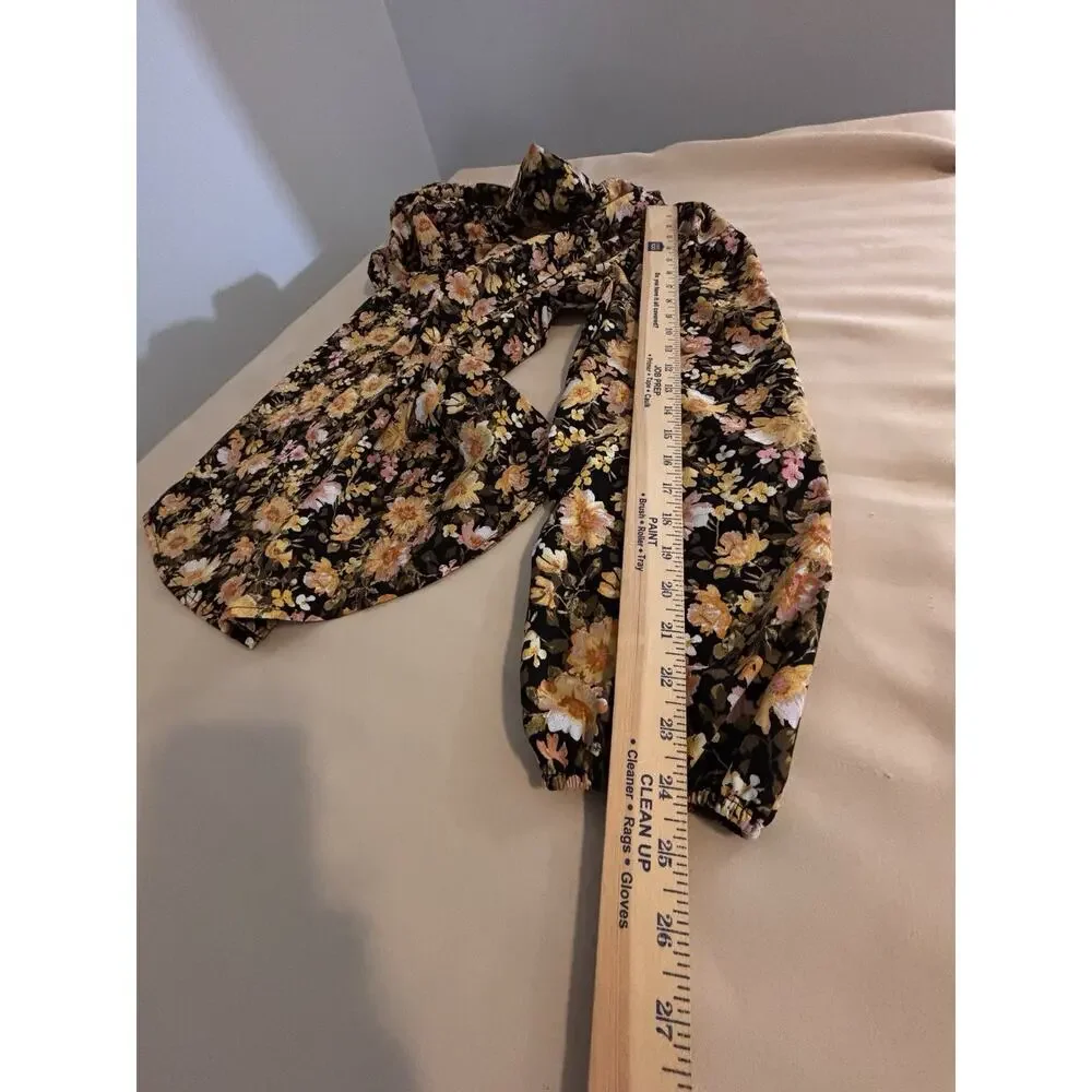 Pleione‎ Women Blouse M Retro Cottagecore Long sleeve High Keyhole Neck Boho